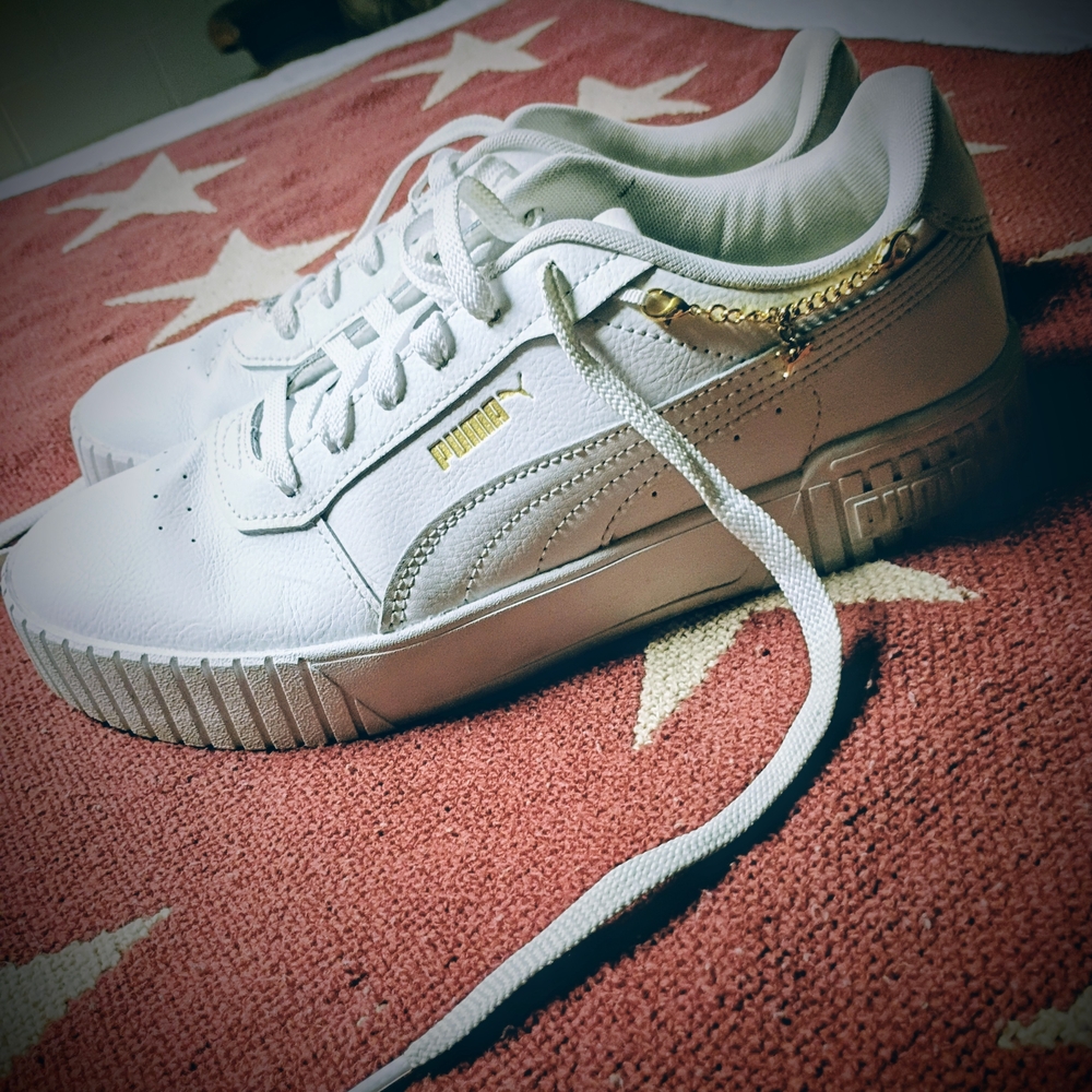 Puma Women's White and Gold Sneakers